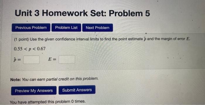 Solved Unit 3 Homework Set: Problem 5 (1 Point) Use The | Chegg.com