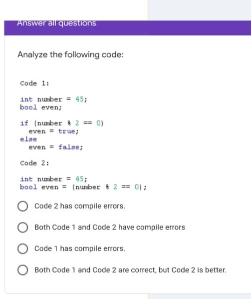 Solved Answer All Questions Analyze The Following Code: Code | Chegg.com