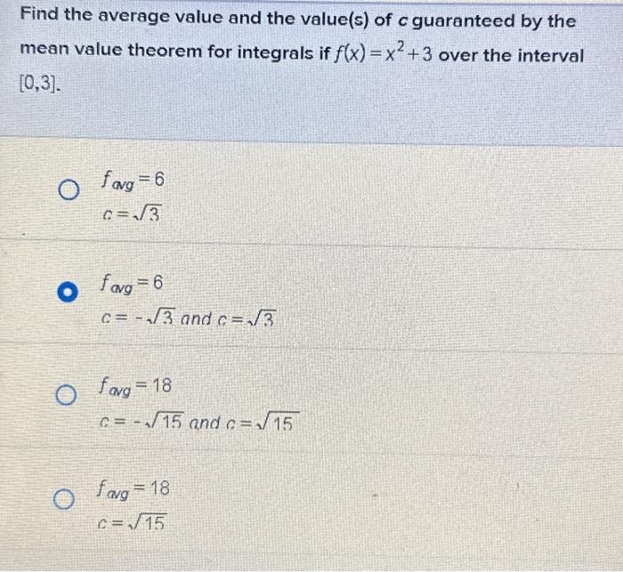 Solved Find the average value and the value(s) of c | Chegg.com