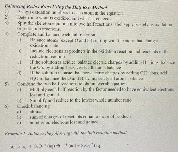 Solved Balancing Redox Rxns Using the Half Rxn Method 1) | Chegg.com