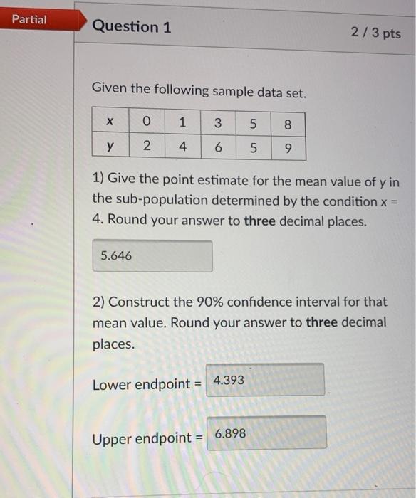 Solved Partial Question 1 2/3 pts Given the following sample | Chegg.com