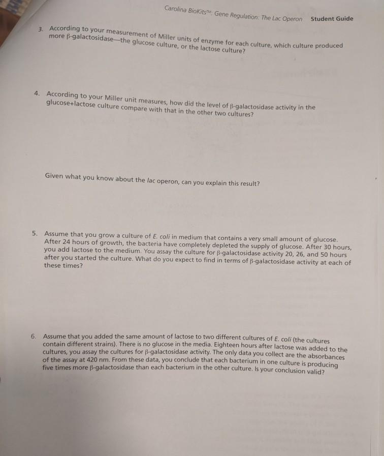 Carolina Biokits Gene Regulation: The Lac Operon 4. | Chegg.com