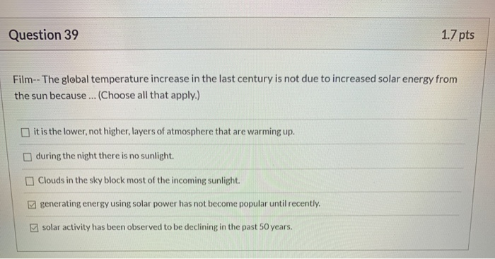Solved Question 39 1.7 pts Film -- The global temperature | Chegg.com