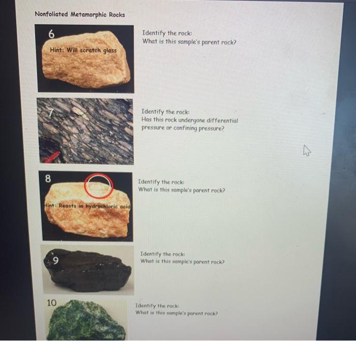 Solved Nonfoliated Metamorphic Rocks 6 Identify the rock: | Chegg.com