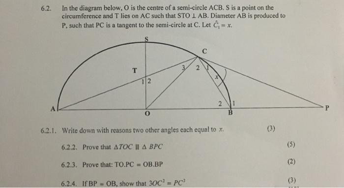 Solved 6.2. In the diagram below. O is the centre of a | Chegg.com