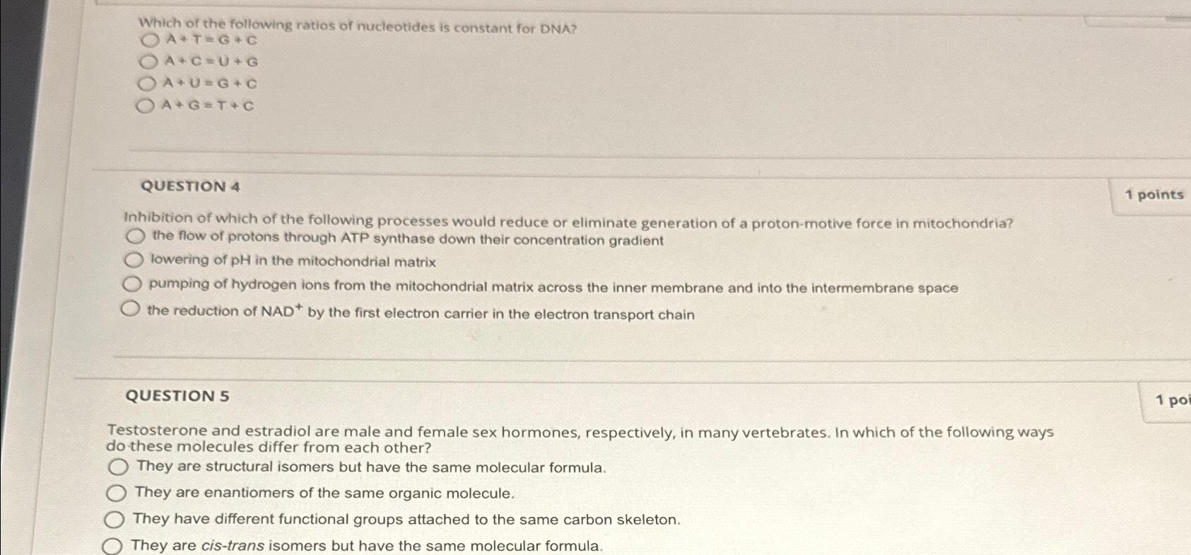 Solved Which of the following ratios of nucleotides is | Chegg.com