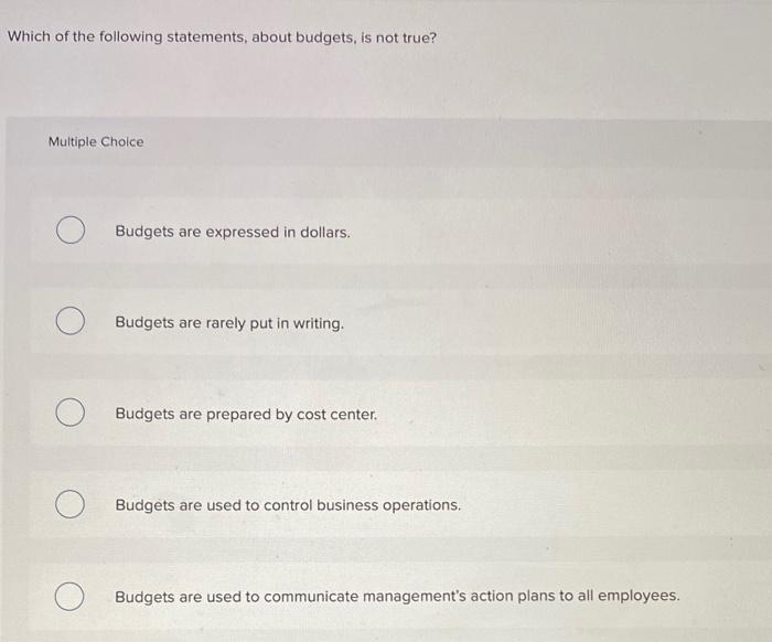 Solved Which Of The Following Statements, About Budgets, Is | Chegg.com