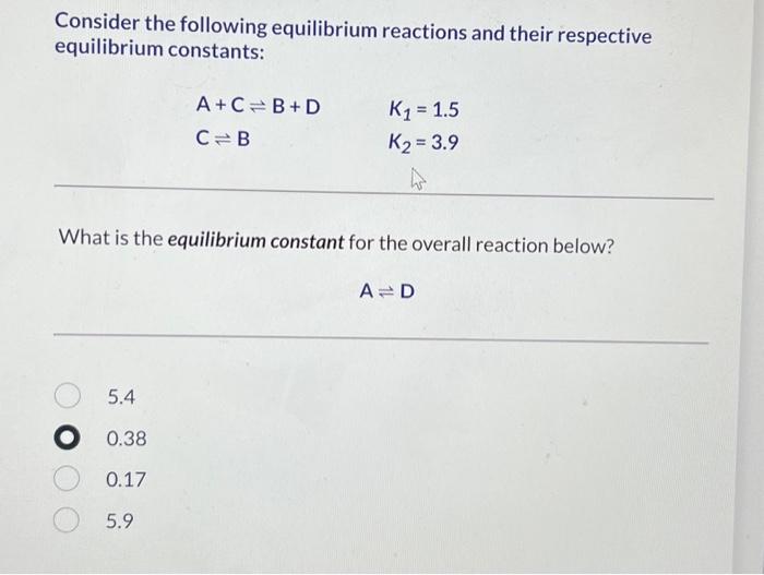 Solved Consider The Following Equilibrium Reactions And | Chegg.com