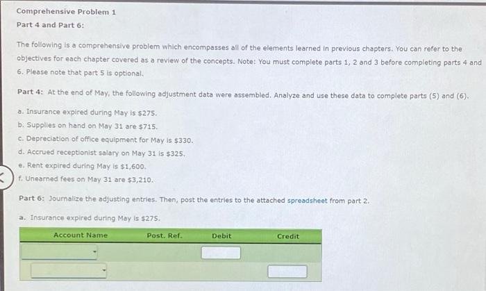 Solved Comprehensive Problem 1 Part 4 and Part 6: The | Chegg.com