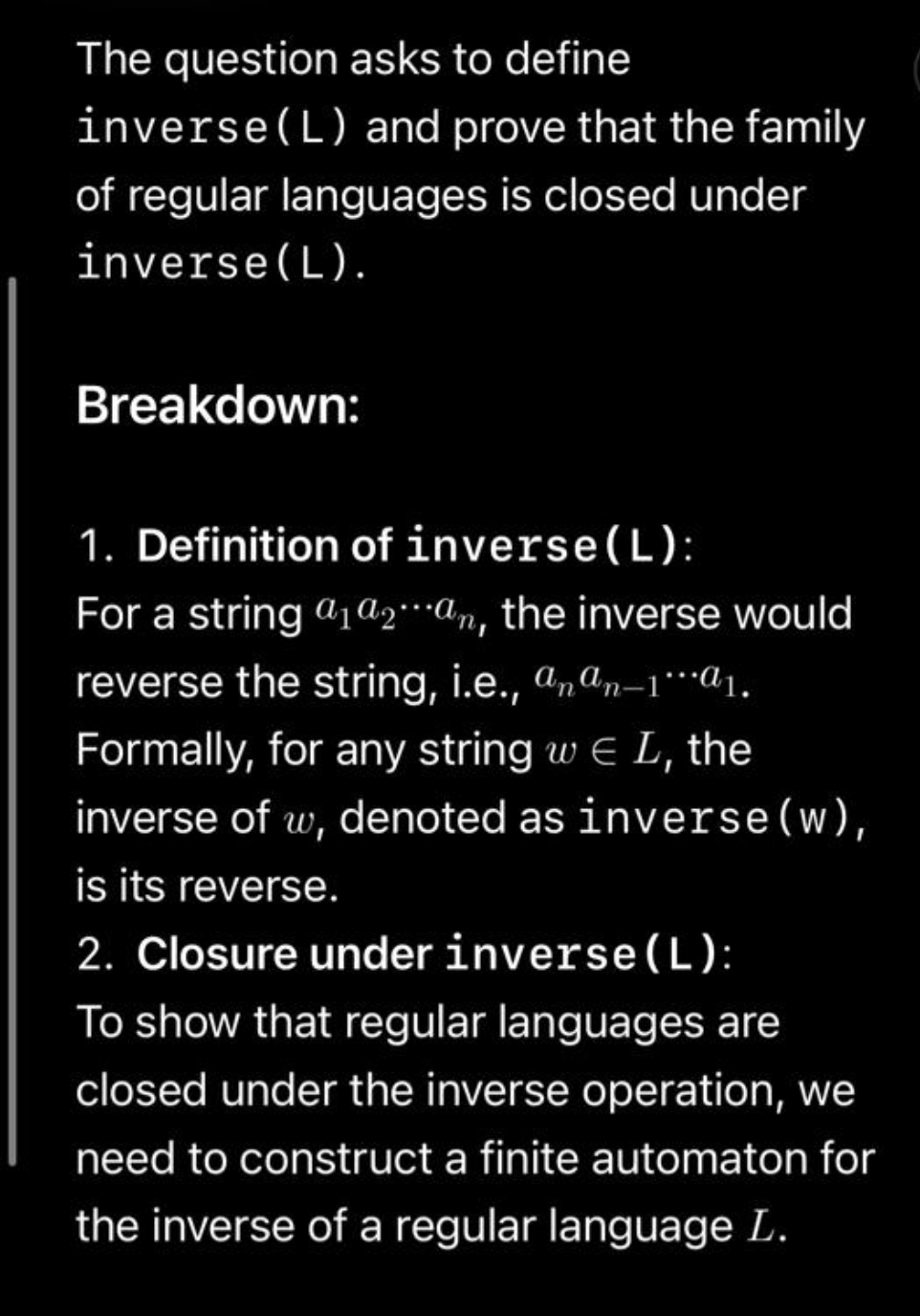 [Solved] The question asks to define inverse ( L ) and prov