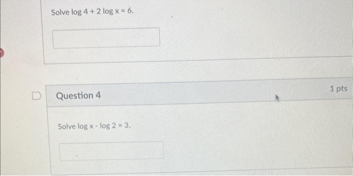 solve 2 log x log 2 log 3x 4