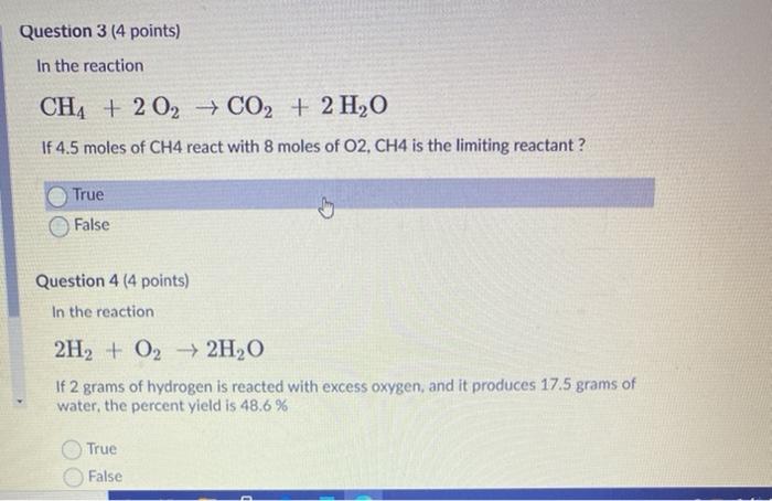 Solved Question 3 (4 points) In the reaction CH4 + 202 + CO2 | Chegg.com