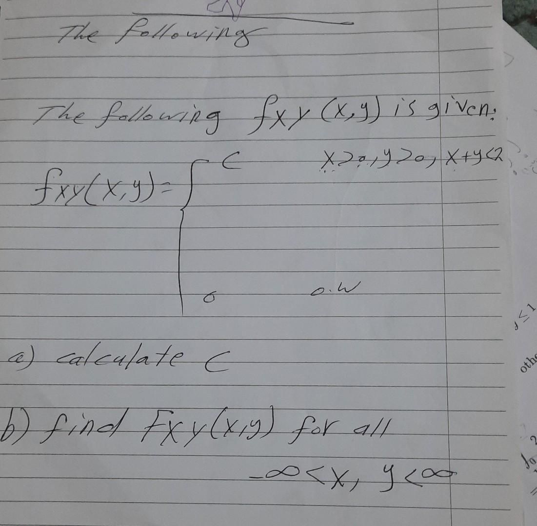 Solved The following The following fx y (x, y) is given: | Chegg.com