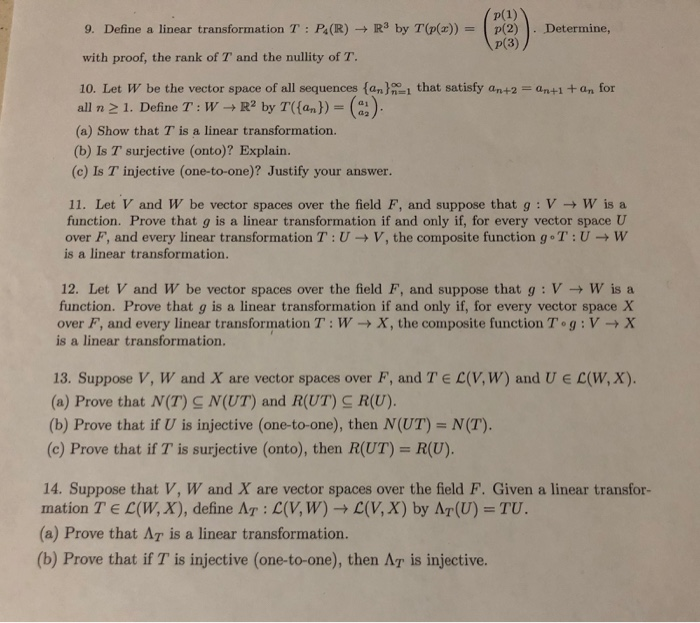 Solved P 1 P 2 P 3 9 Define A Linear Transformation T Chegg Com