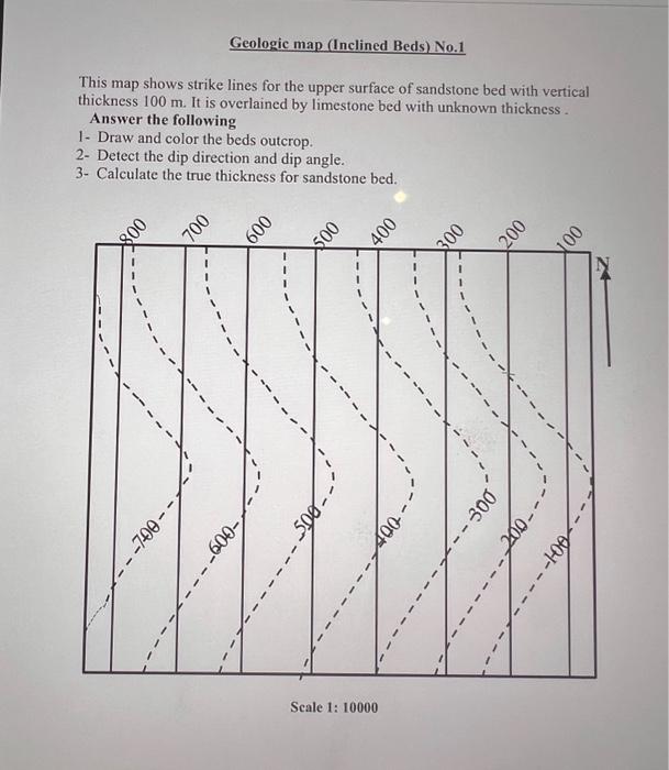 Solved This map shows strike lines for the upper surface of | Chegg.com