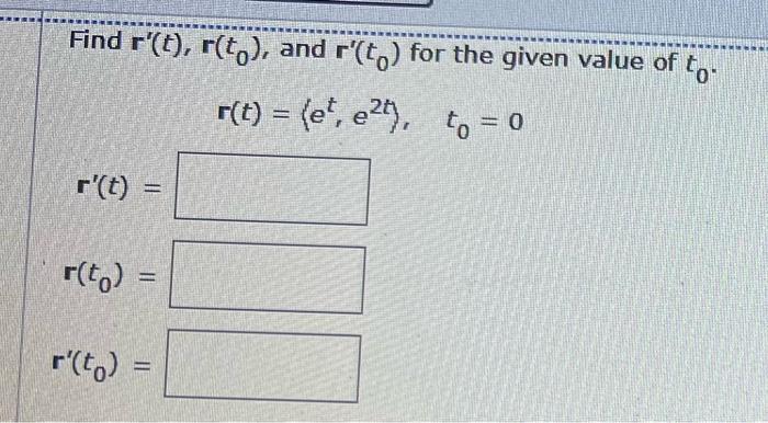 Solved Find r′(t),r(t0), and r′(t0) for the given value of | Chegg.com
