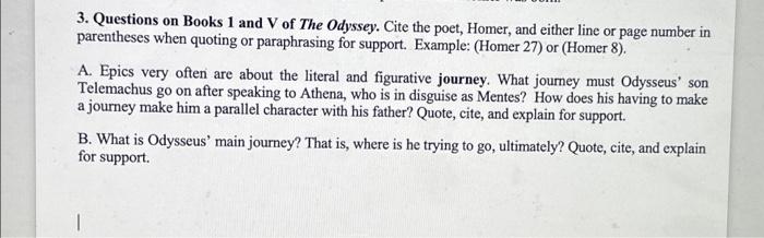 3. Questions On Books 1 And V Of The Odyssey. Cite | Chegg.com