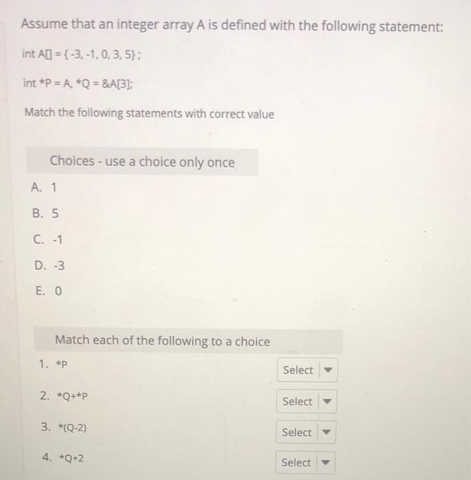 Solved Assume that an integer array A is defined with the | Chegg.com