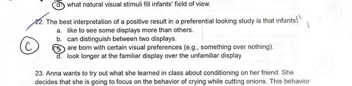 what natural visual stimuli fill infants field of view. The best interpretation of a positive result in a preferential looki