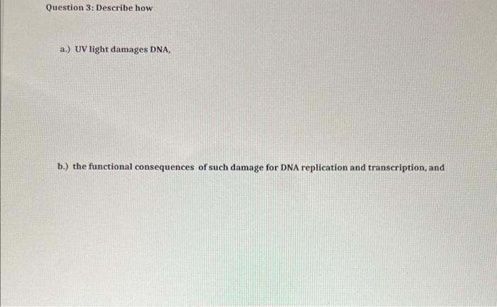 Solved a.) UV light damages DNA, b.) the functional | Chegg.com