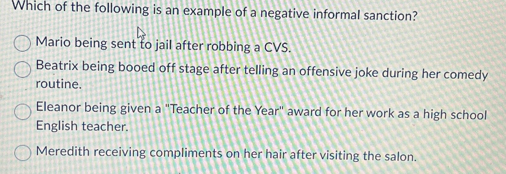 Solved Which of the following is an example of a negative | Chegg.com