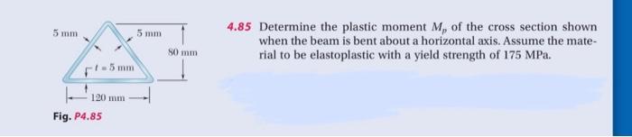 Solved 4.85 Determine the plastic moment Mp of the cross | Chegg.com