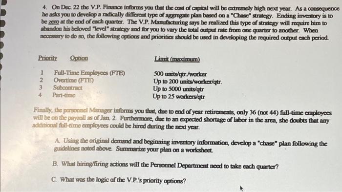 Solved 4. On Dec. 22 the VP. Finance informs you that the | Chegg.com