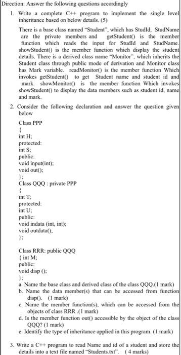 Solved Direction: Answer The Following Questions Accordingly | Chegg.com