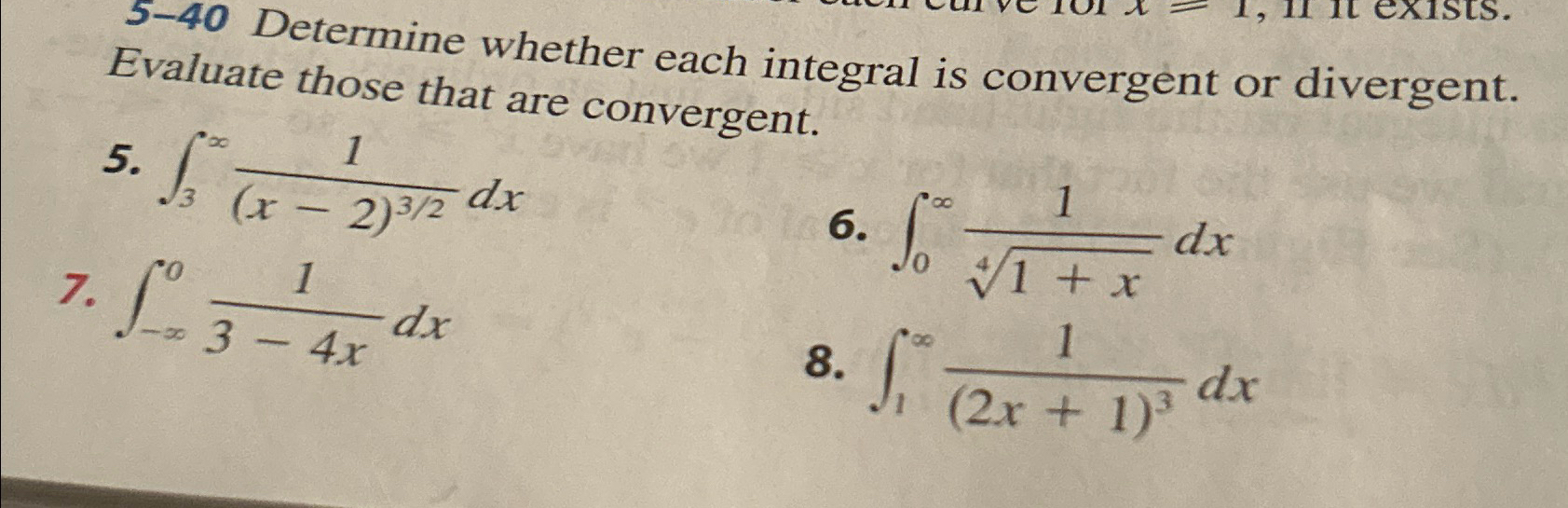 Solved 5-40 ﻿Determine whether each integral is convergent | Chegg.com
