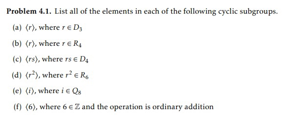 Solved Problem 4.1. List all of the elements in each of the | Chegg.com