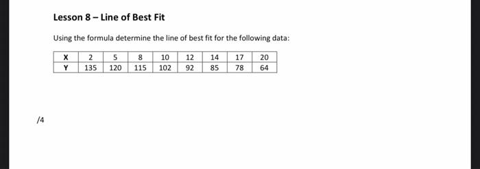 Solved Using the formula determine the line of best fit for | Chegg.com