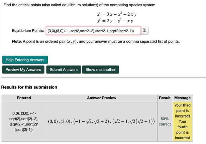 Solved Find the critical points (also called equilibrium | Chegg.com