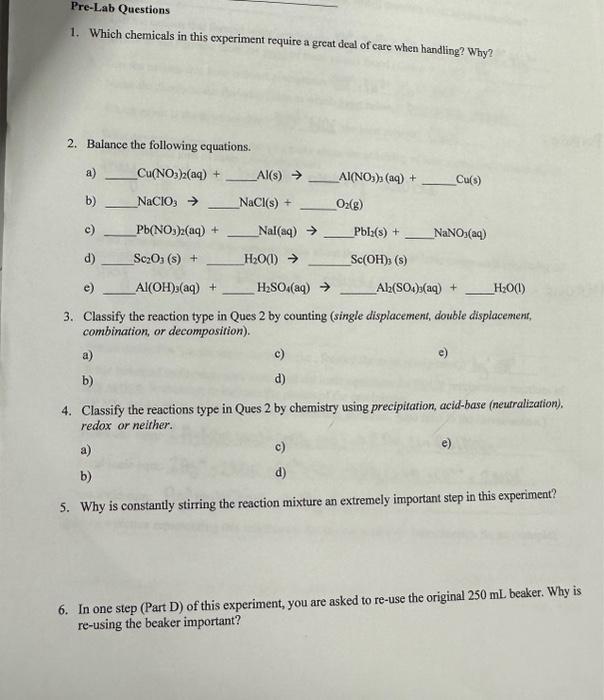 Solved Pre-Lab Questions 1. Which Chemicals In This | Chegg.com