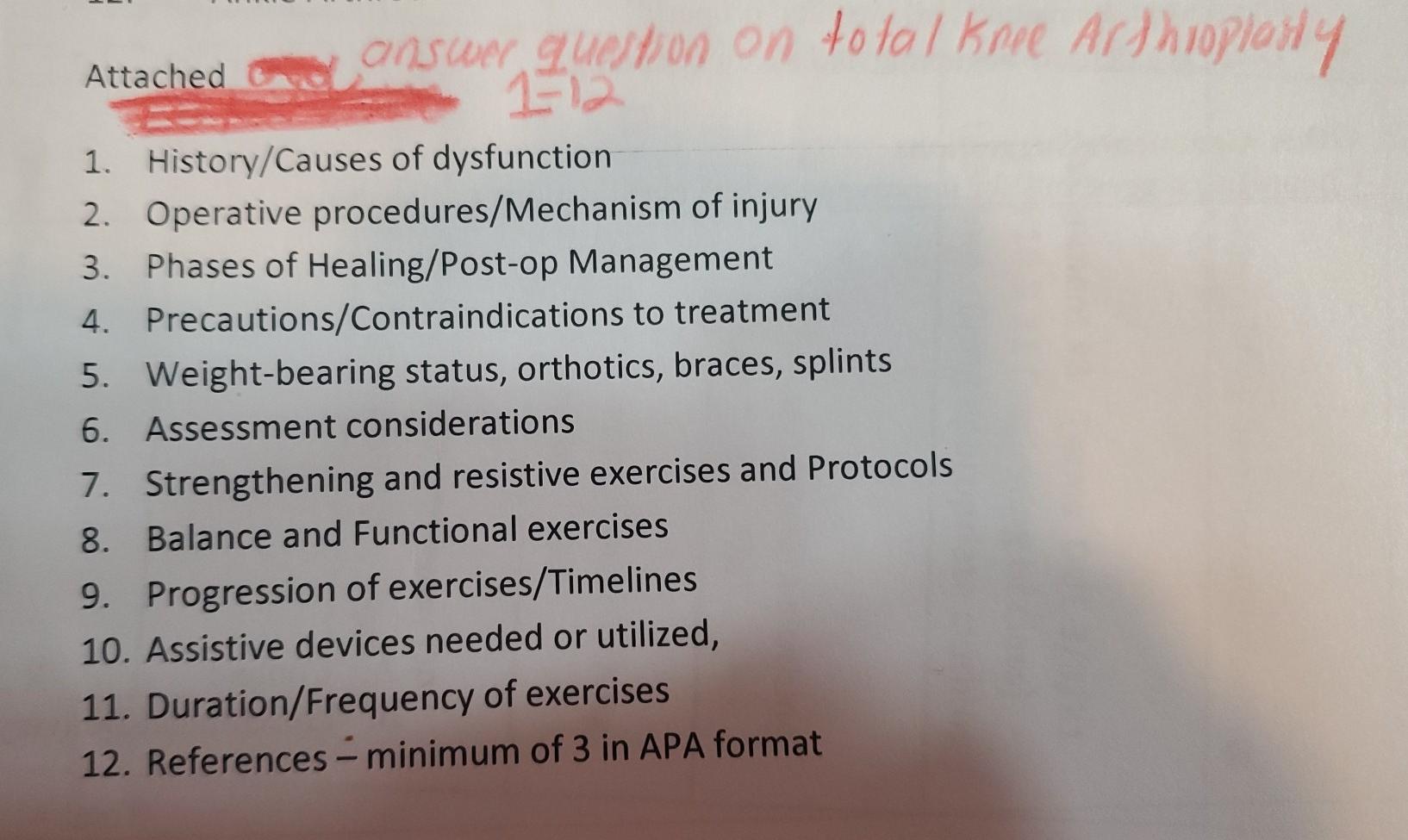 Attached answer question on total Kove Arthroplasty 1-12 1. History/Causes of dysfunction 2. Operative procedures/Mechanism o