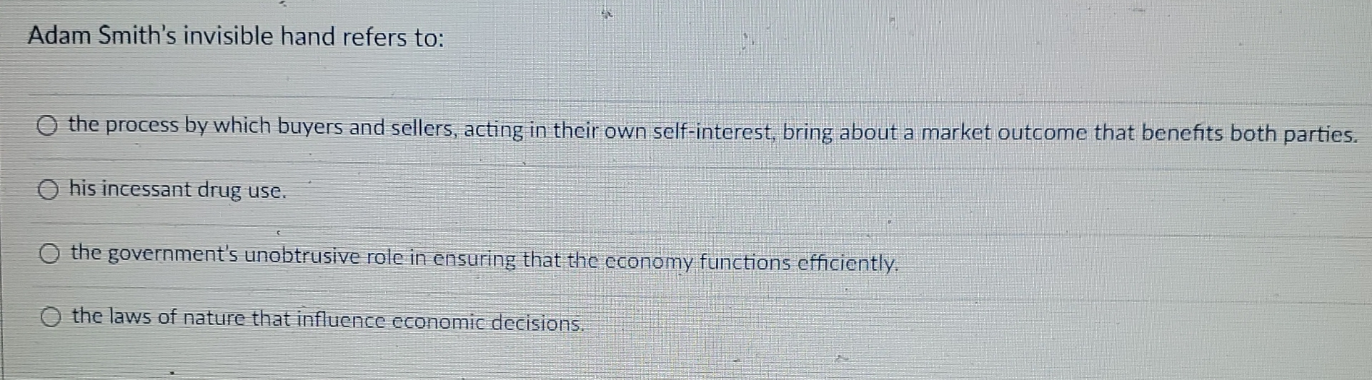 Solved Adam Smith's invisible hand refers tothe process by