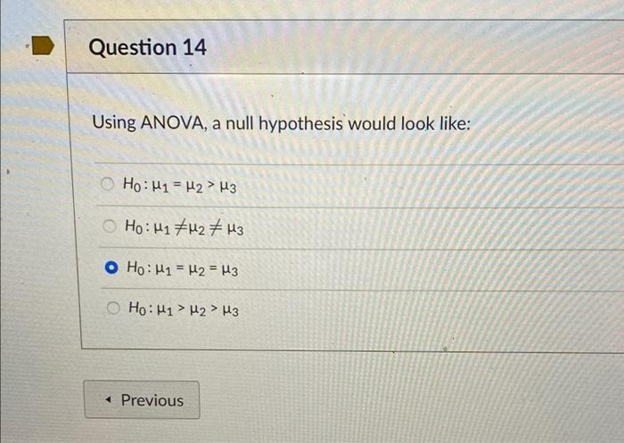 null hypothesis using anova