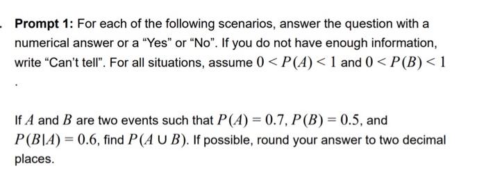 Solved Prompt 1: For Each Of The Following Scenarios, Answer | Chegg.com