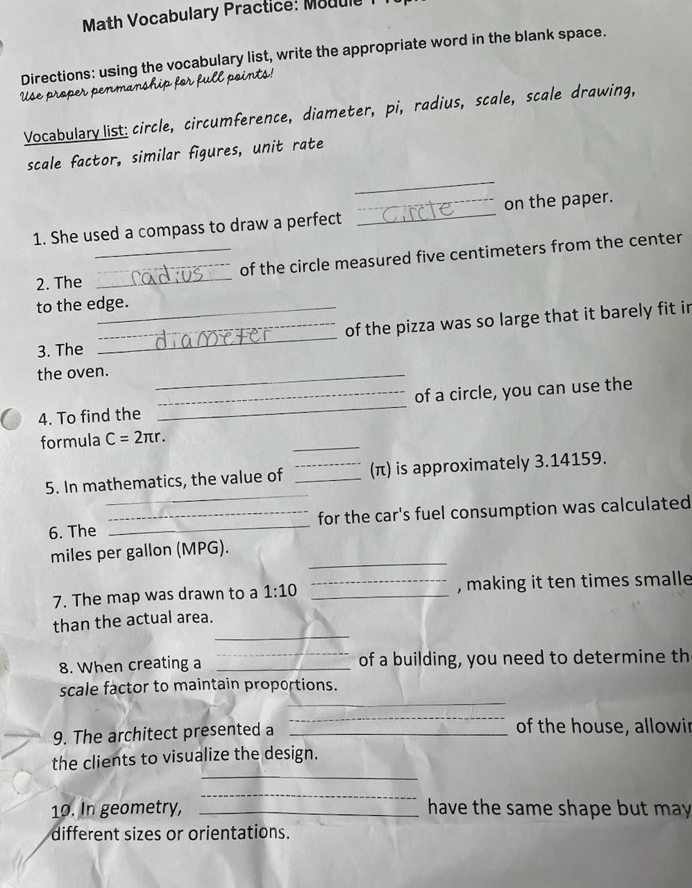 Solved Directions: using the vocabulary list, write the | Chegg.com