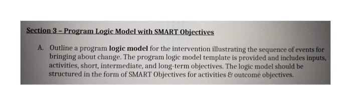 ection 3 - Program Logic Model with SMART Objectives | Chegg.com