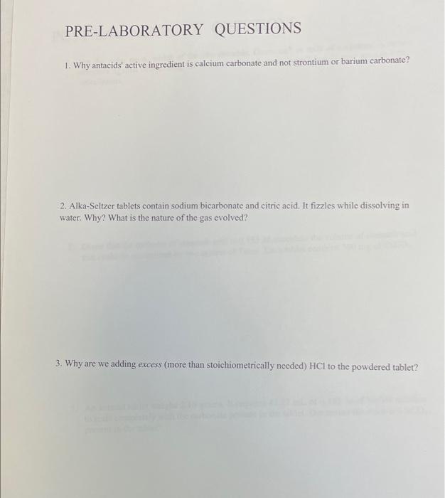 Solved PRELABORATORY QUESTIONS 1. Why antacids' active