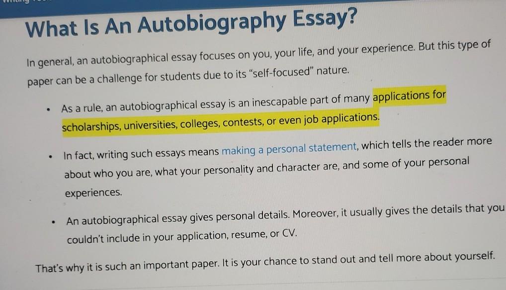 how to write an autobiographical sketch