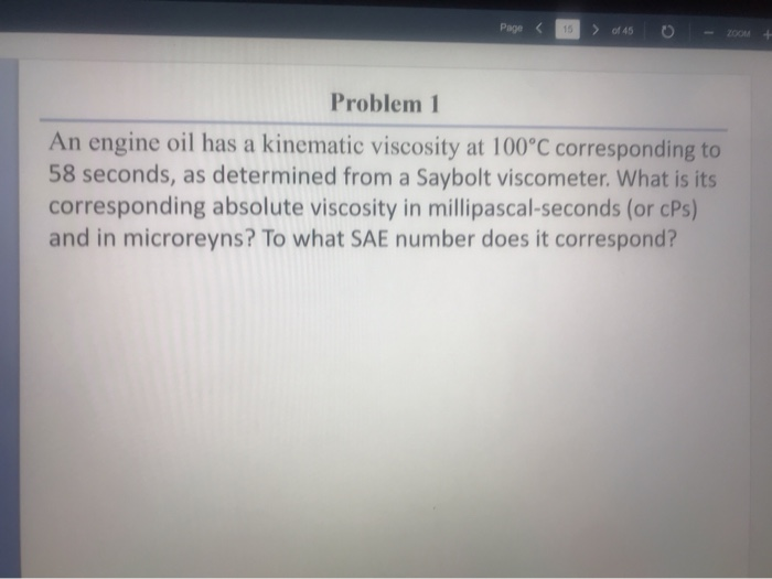 Solved Pago 0145 0 - 100M Problem 1 An engine oil has | Chegg.com