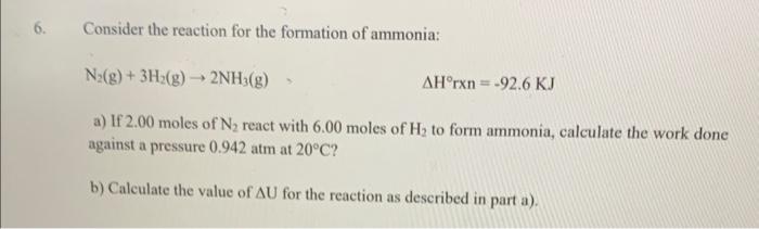 Solved Consider The Reaction For The Formation Of Ammonia: | Chegg.com