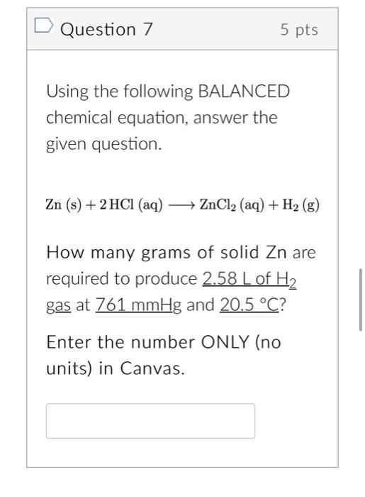 Solved Question 7 5 pts Using the following BALANCED | Chegg.com