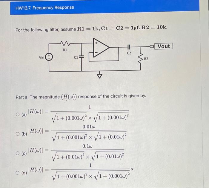 Solved For The Following Filter, Assume | Chegg.com