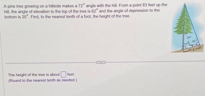 Solved A pine tree growing on a hillside makes a 72∘ angle | Chegg.com