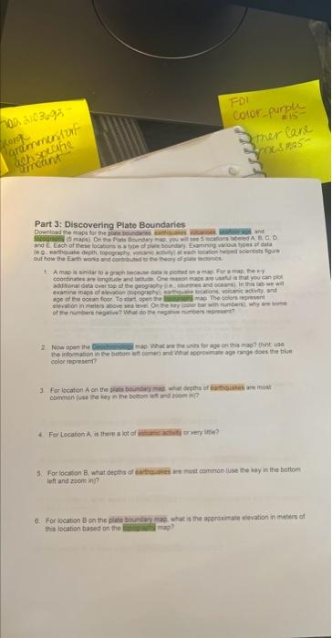 Solved Part 3: Discovering Plate Boundaries 2. Coler | Chegg.com