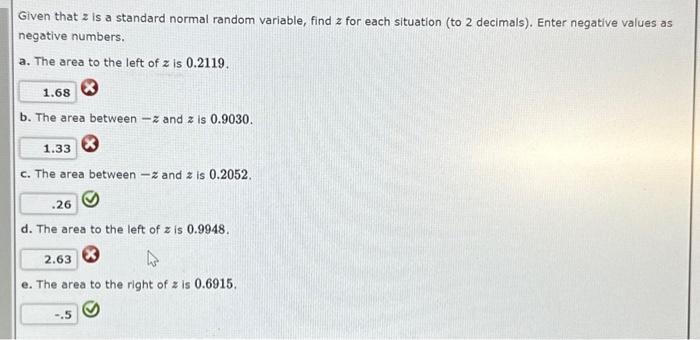 Solved Given that z is a standard normal random variable, | Chegg.com