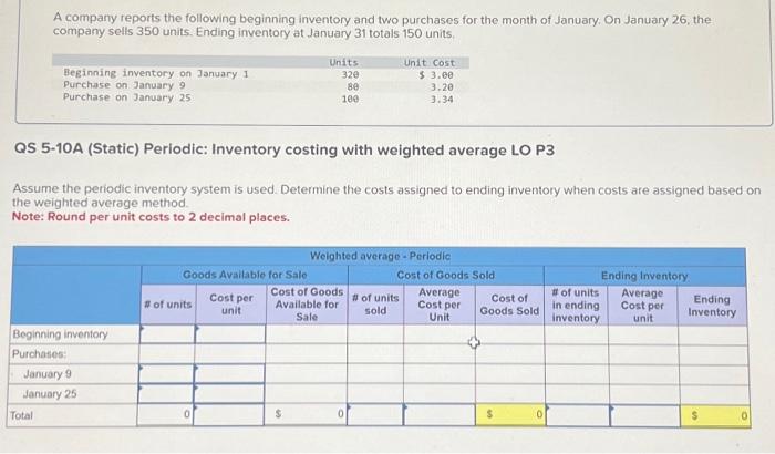 Solved A company reports the following beginning inventory | Chegg.com
