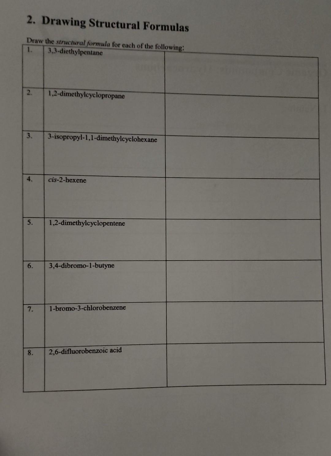 Solved 2. Drawing Structural Formulas | Chegg.com